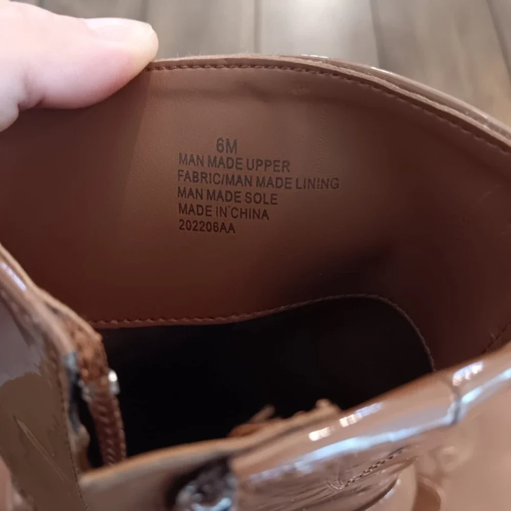 GB Gianni Bini Levi Tate Patent Platform Mid Boots Womens Sz 6 Caramel Brown NEW